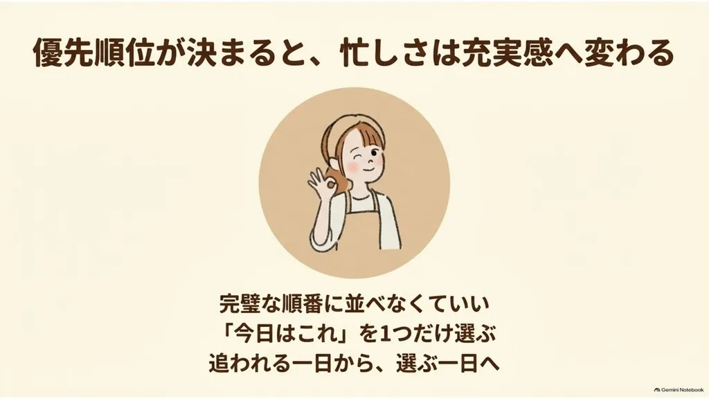 米粉パン教室経営の一日の選び方、優先順位が決まると忙しさは充実感へ変わる、完璧な順番に並べなくていい・今日はこれを1つだけ選ぶ・追われる一日から選ぶ一日へ