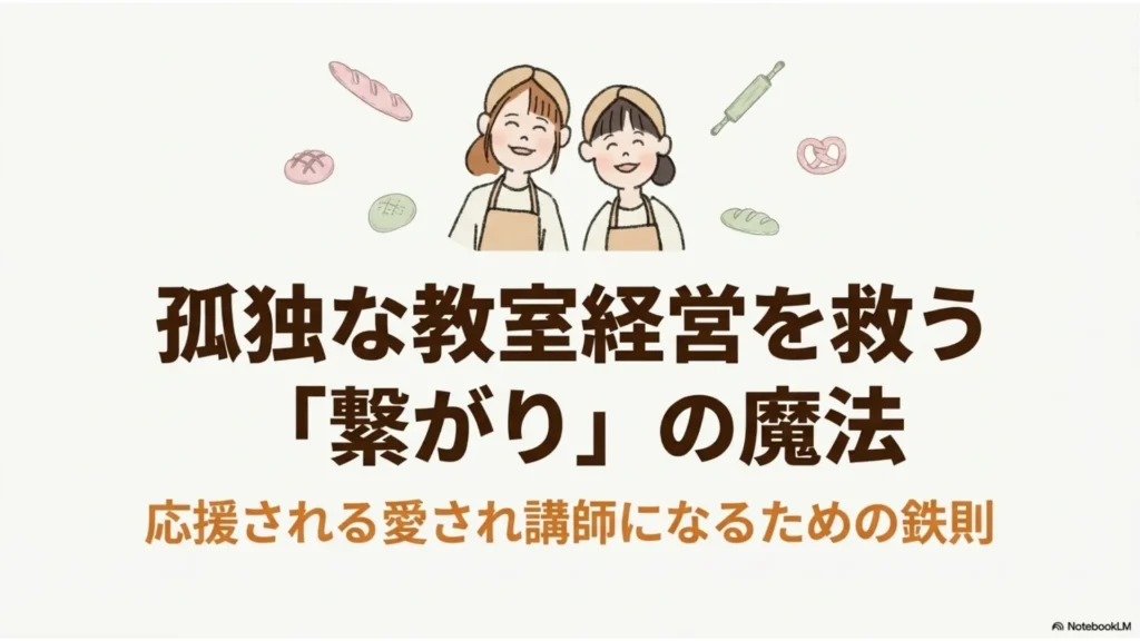 ブログ記事のタイトル画像。「孤独な教室経営を救う『繋がり』の魔法～応援される愛され講師になるための鉄則～」と書かれた表紙スライド