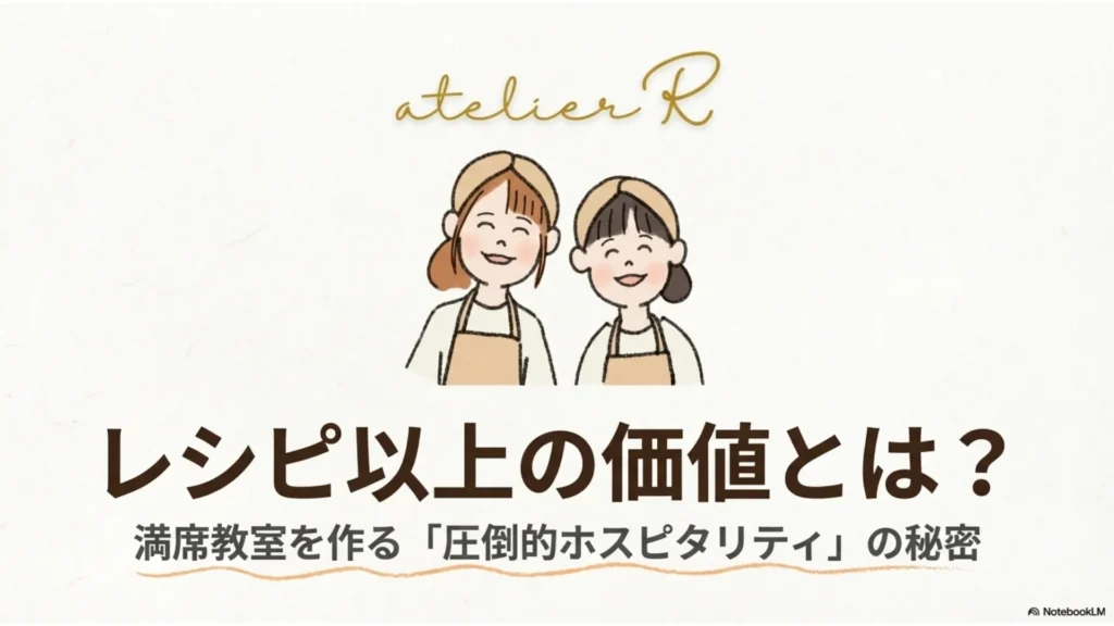 レシピ以上の価値とは？満席教室を作る「圧倒的ホスピタリティ」の秘密と書かれた表紙スライド