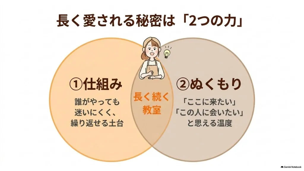 米粉パン教室が長く愛される秘密は2つの力、①仕組み(誰がやっても迷いにくく繰り返せる土台)×②ぬくもり(ここに来たい・この人に会いたいと思える温度)が重なる場所