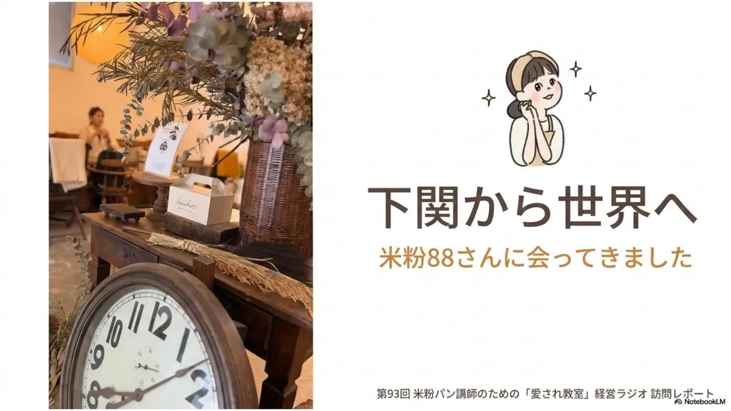 米粉パン講師のための経営ラジオ第93回「下関から世界へ」〜山口県下関の米粉パン専門店コメコ88さん訪問レポート、選ばれるお店に共通する差別化と「あなたから買いたい」の作り方〜
