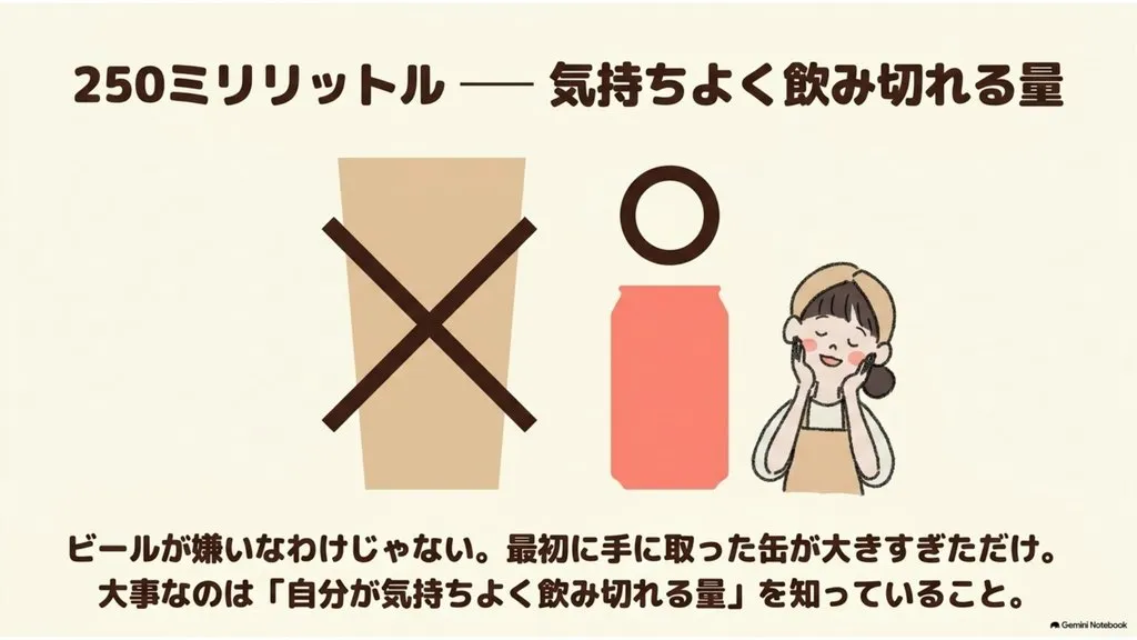 米粉パン講師のための続く量のたとえ、500mlの大きな缶ではなく250mlの気持ちよく飲み切れる量を選ぶ、続かないのはビールが嫌いだからではなく最初の缶が大きすぎただけ