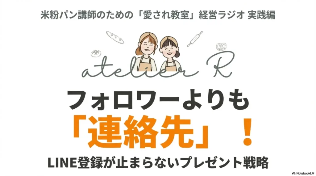 フォロワーより連絡先!米粉パン教室のLINE登録が止まらないプレゼント戦略を解説するスライド表紙